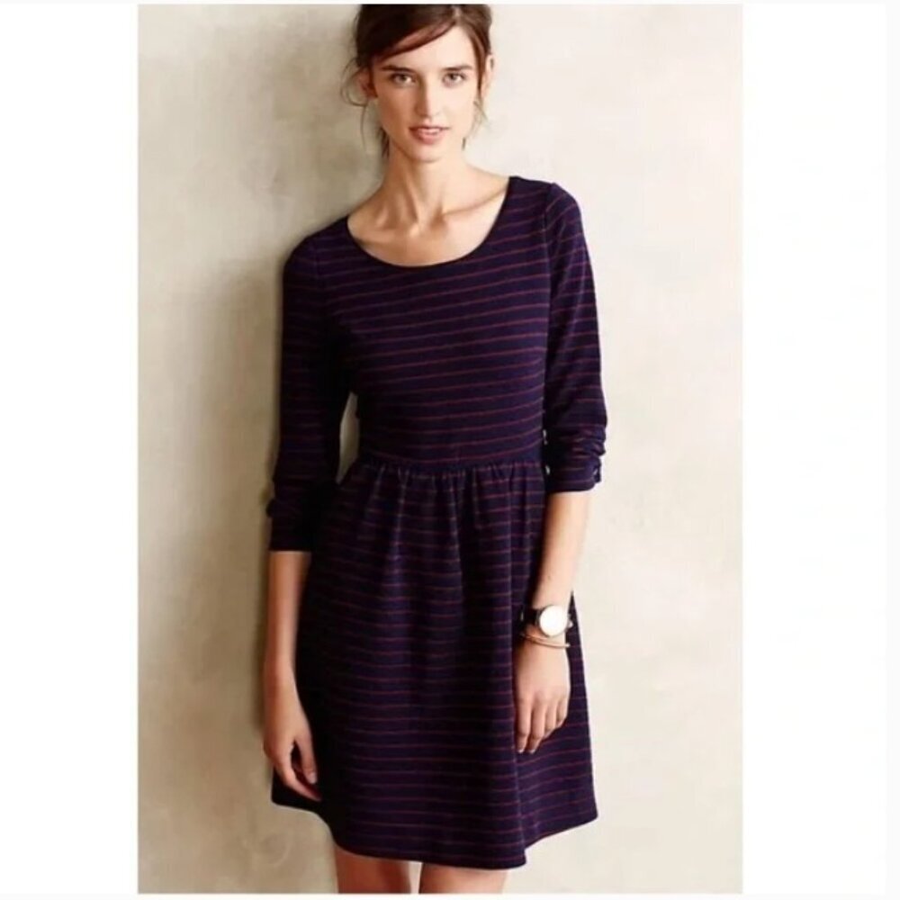 Anthro Maeve 'Brenna' Blue and Red Striped Ponte Skater Dress - Size 2